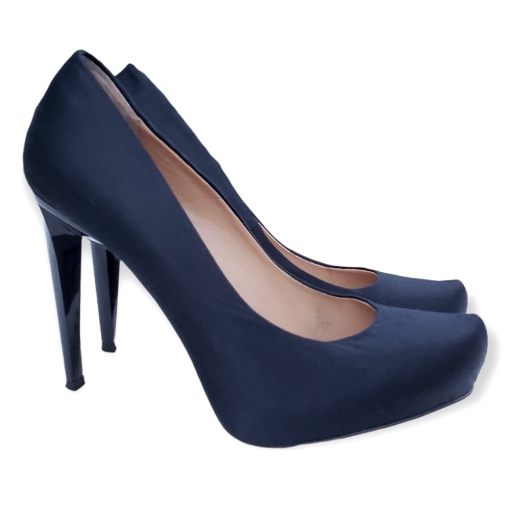 BCBGMaxAzria Skyla Black Satin Platform Pumps 6.5